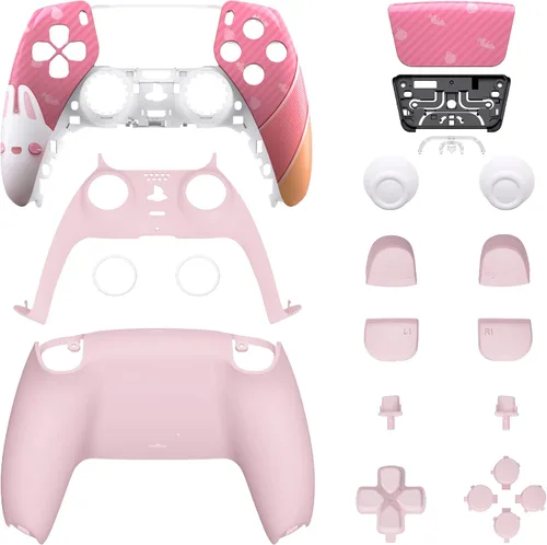 Vista 6 de eXtremeRate Juego completo de carcasa de conejo de Pascua con cubierta de panel táctil, carcasa decorativa de repuesto personalizado, placas