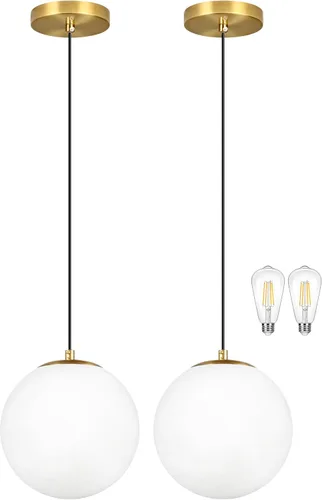 Vista 16 de KoKo&Yukina Luces colgantes modernas de globo de vidrio dorado de 6 pulgadas, paquete de 2 lámparas colgantes de vidrio transparente de mediados