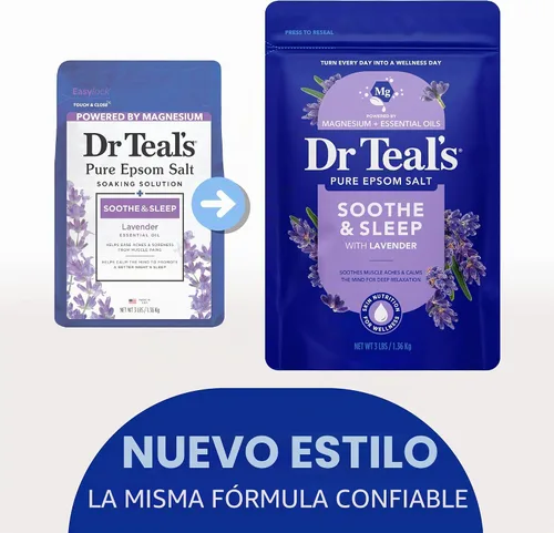 Vista 3 de Dr Teal's - Solución de baño de sal de Epsom, Calma y sueño, lavanda, 3 libras