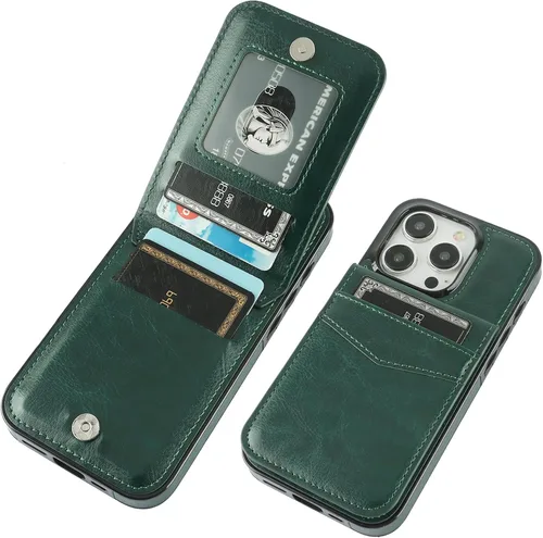 Vista 16 de KIHUWEY Compatible con iPhone 15 Pro Funda Cartera con Soporte para Tarjetas de Crédito, Tapa de Cuero Premium con Cierre Magnético y Soporte, Funda