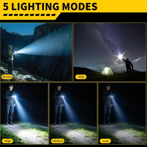 Vista 2 de Paquete de 4 linternas recargables de alto lúmenes, linterna LED súper brillante con 5 modos, linternas tácticas ajustables impermeables de alta