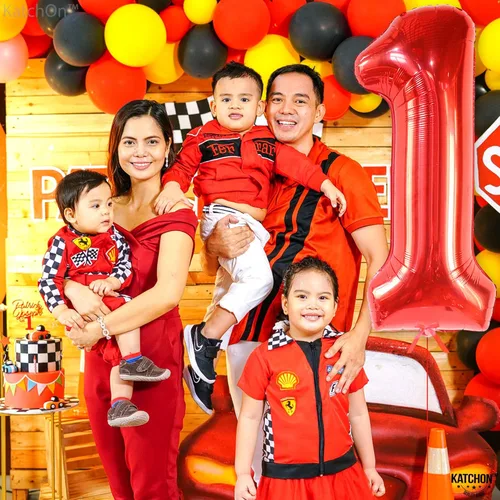 Vista 4 de KatchOn, Globo rojo para primer cumpleaños, grande, 40 pulgadas, telón de fondo de carnaval para decoraciones de carnaval, grande de 72 x 44