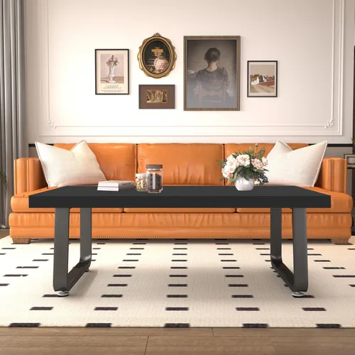 Vista 4 de HSH Mesa de café negra moderna, mesa de centro de madera rústica y metal, mesas de café sencillas de estilo granja para sala de estar, mesa de té
