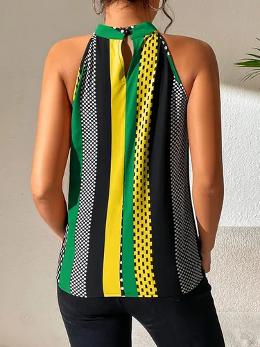 Vista 2 de WDIRARA Blusa de lunares sin mangas con cuello halter en la espalda para mujer