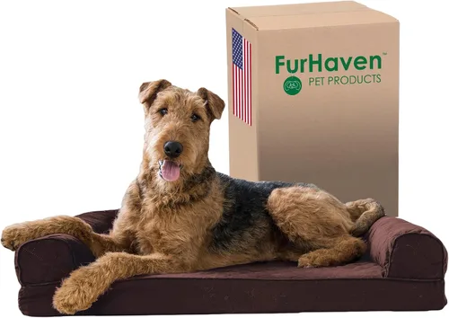 Vista 52 de Furhaven Cama para perro de espuma viscoelástica para perros medianos y pequeños con cojines extraíbles y funda lavable, para perros de hasta 35