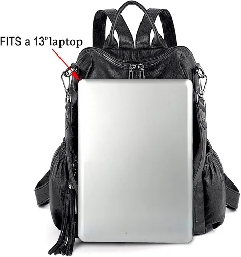Vista 7 de UTO Mochila de piel vegana para mujer, diseño de moda, convertible, bolsa de hombro con borla, Mochilas tipo mochila