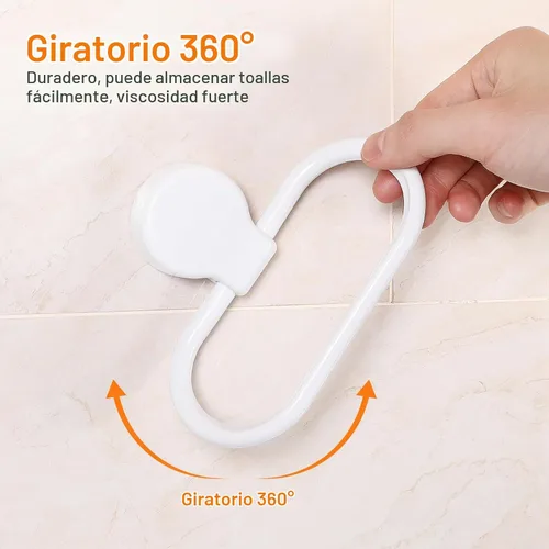 Vista 5 de Toallero adhesivo, soporte de toalla de mano blanco para montaje en pared, anillo ovalado de plástico para baño