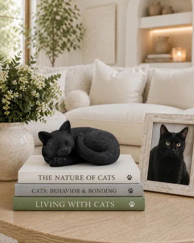Vista 4 de JFSM INC. Mini figura pintada a mano con gato negro dormido de 3 pulgadas