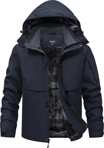 Vista 7 de Chaqueta de nieve de invierno para hombre, impermeable, para esquí, snowboard, lluvia, abrigo, con capucha aislada, forro polar