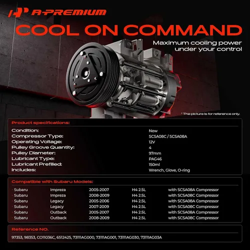 Vista 2 de A-Premium Compresor de aire acondicionado de CA con embrague compatible con Subaru Outback 2.5L 2005-2009, Legacy 2.5L 2005-2009, Impreza 2.5L