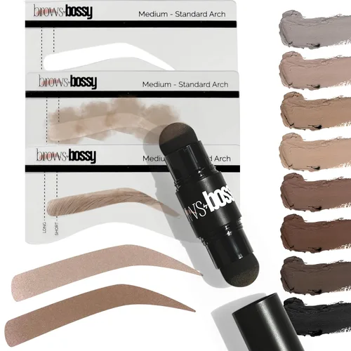 Vista 10 de Brows by Bossy Kit de Plantillas de Sello de Cejas de Doble Color con 9 Plantillas de Cejas Reutilizables para Kit de Moldeado y Estampado