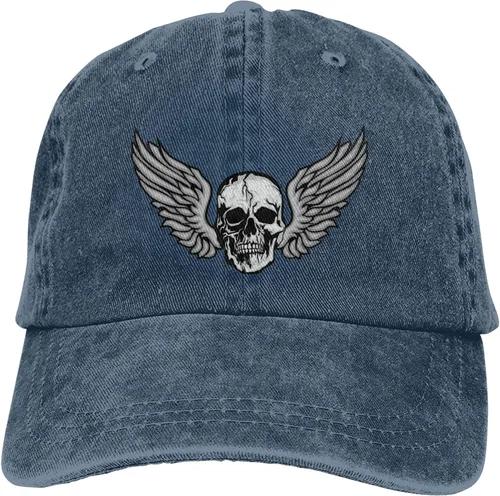 Vista 9 de Cowboy Hat Trendy Hats for Man and Women Djustable Four Season Outdoor Baseball Cap of Hell Skull with Angel Navy Blue