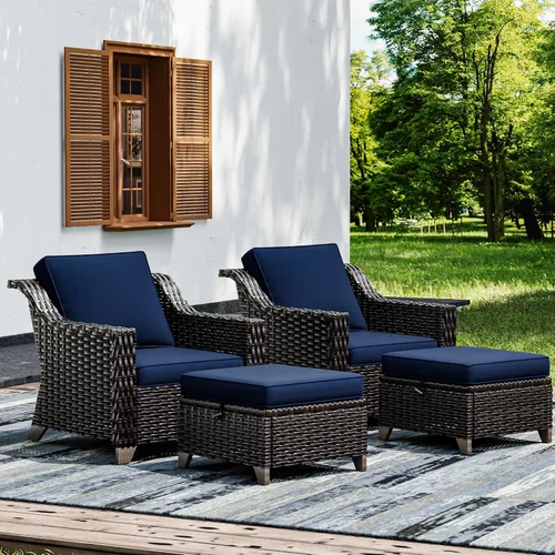 Vista 29 de Joyside Juego de 2 sillas de mimbre para patio, muebles de ratán para exteriores con reposabrazos anchos y cojines gruesos, tamaño grande mejorado