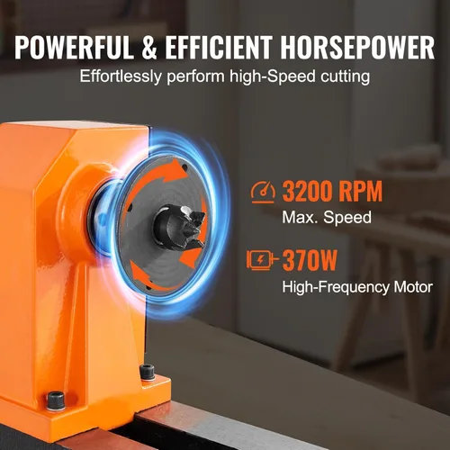 Vista 5 de VEVOR Torno de Madera de Sobremesa, 10 pulgadas x 18 pulgadas, 0.5 HP 370W Máquina de Torno para Madera, 5 Velocidades Variables