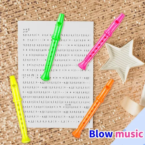 Vista 4 de Paquete de 12 grabadoras de plástico de 5.5 pulgadas para niños, flauta de colores mixtos, instrumento musical, juguete para recuerdos de fiesta