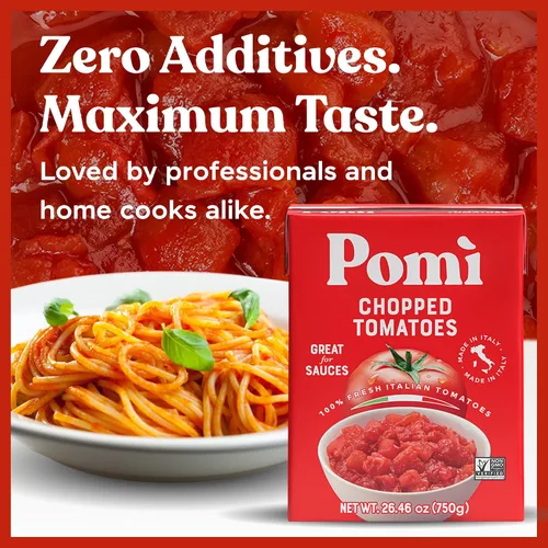 Vista 4 de Pomì - Tomates picados sin OMG, sin gluten, sin BPA, tomates italianos 100% frescos para salsas, pasta y pizza, alternativa a tomates enlatados