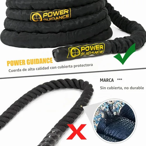 Vista 2 de POWER GUIDANCE Cuerda de batalla, de 1.5/2 pulgadas de diámetro, de poliéster dacrón, de 9/12/15,2 m de longitud. Equipo de ejercicio para gimnasio