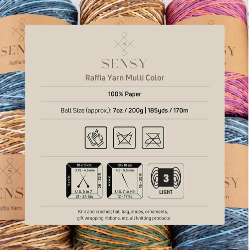 Vista 6 de Sensy Premium - Hilo de rafia multicolor (185 yardas, 100% papel, 400)