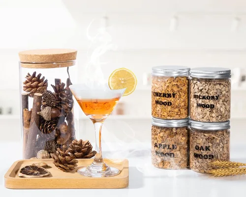 Vista 2 de Virutas de madera natural para ahumador de cóctel, 4 sabores, para fiestas de cóctel, chips de ahumado de combustión rápida compatibles
