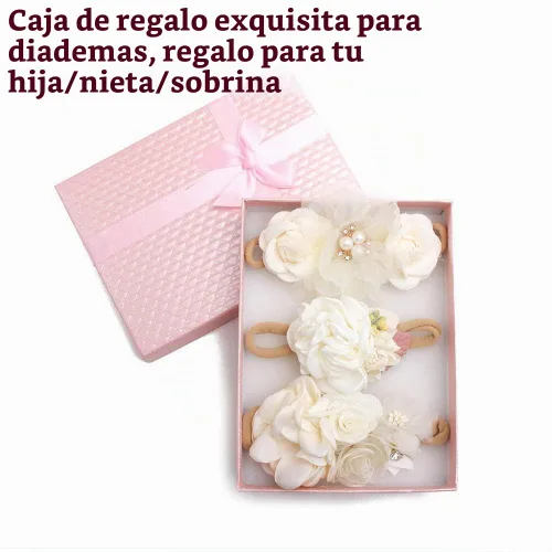 Vista 2 de Diadema floral de nailon para bebé, corona de flores, banda elástica para el cabello, 3 piezas, accesorios para el cabello, regalo para niñas, 2#