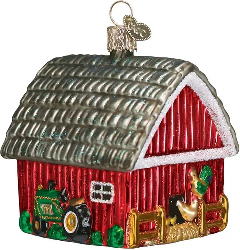 Vista 3 de Old World Christmas: Colección Fireman - Adorno de vidrio soplado para árbol de Navidad Granero