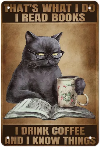 Vista 12 de AMOGHASIDDHI Cartel de metal con diseño de gato negro con consejos divertidos de animales, póster de metal vintage de aluminio de 8 x 12 pulgadas
