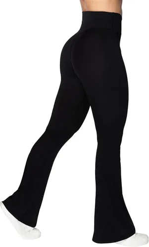 Vista 3 de Sunzel Leggings acampanados, pantalones de yoga cruzados con control de abdomen, cintura alta y pierna ancha