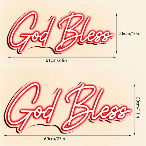 Vista 3 de Letreros de neón con texto en inglés «God Bless
