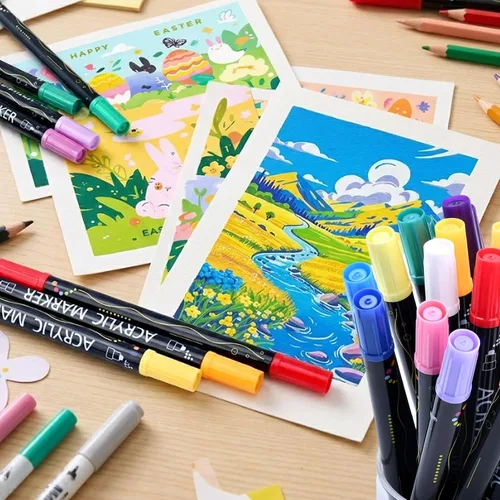 Vista 8 de Juego de marcadores de pintura acrílica, marcadores de pintura acrílica de doble punta, punta fina y punta de punto para suministros de arte
