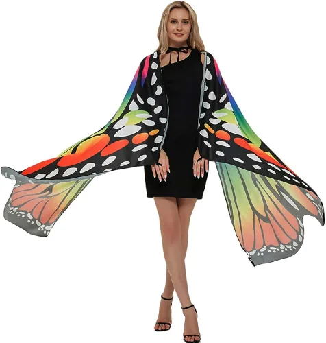 Vista 3 de Capa de alas de mariposa de Halloween para mujer, disfraz de mariposa de Halloween con diadema de antenas