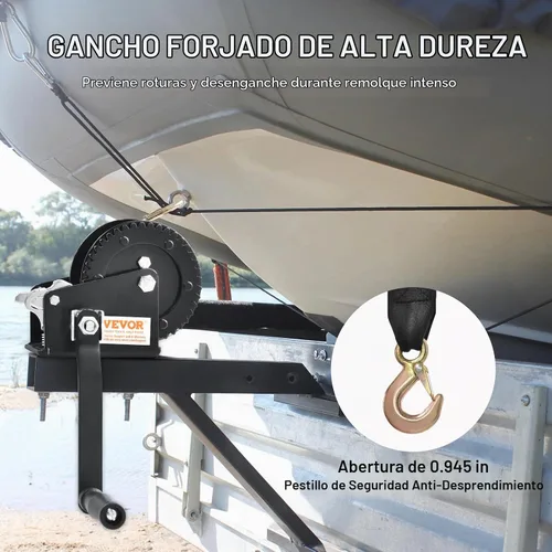 Vista 4 de VEVOR Cabrestante para Barco, Capacidad de 2000 lbs, Cabrestante Manual de Remolque para Barco de Servicio Pesado con Manivela de Cuerda con Correa