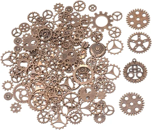 Vista 8 de 3.53 oz (aprox. 70 piezas) Yueton de engranajes steampunk antiguos, colgantes, ruedas de reloj y ruedas de engranaje para artesanías Bronce