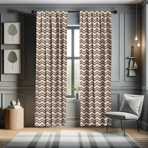 Vista 5 de Ambesonne Tan Window Curtains, Classic and Chevron Zigzag Pattern Waves Geometric Retro Style Tiling, Lightweight Decor 2-Panel Set with Rod Pocket