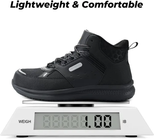 Vista 5 de FitVille Botas de trabajo anchas para hombre, puntera compuesta, zapatos de seguridad para el trabajo, botas de trabajo antideslizantes