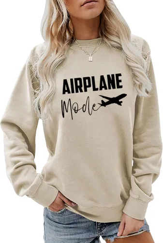 Vista 2 de Sudadera con estampado de letras divertidas para mujer, estilo avión, manga larga, para primavera y otoño