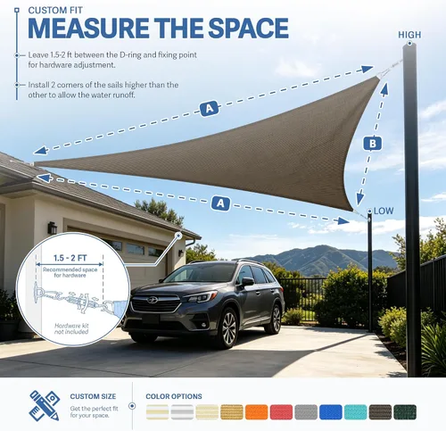 Vista 6 de E&K Sunrise Vela de sombra solar triangular derecha de 10' x 10' x 14.1' pies, toldo cubierta de sombra con bloqueo UV para patio, jardín trasero