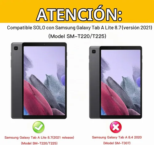 Vista 2 de Funda Samsung Galaxy Tab A7 Lite de 8.7 pulgadas con soporte, a prueba de golpes, resistente a los golpes, para Galaxy Tab A7 (SM-T220/T225)