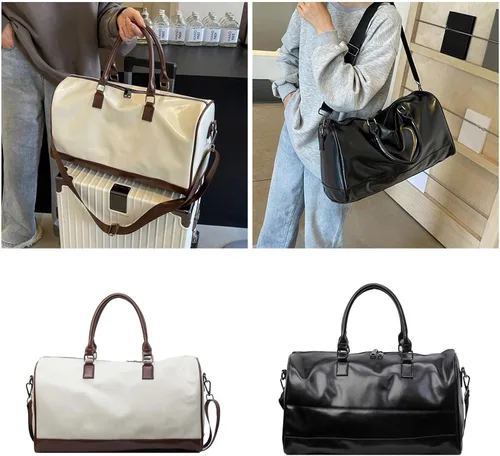 Vista 2 de Large Capacity Fitness Bag Travel PU Leather Shoulder Luggage Fashion Sport Overnight For Vacation Travel For Women Men Overn