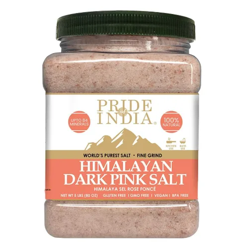 Vista 8 de Pride Of India - Sal rosa oscura del Himalaya - Enriquecida con más de 84 minerales naturales, molido medio de 0.079-0.118 in - Tarro de tamizado