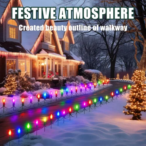 Vista 2 de Gisafai 12 piezas de 15 pulgadas Estacas de luz de Navidad universales para patio, césped, día festivo, para tira de luces C9 o C7, estacas