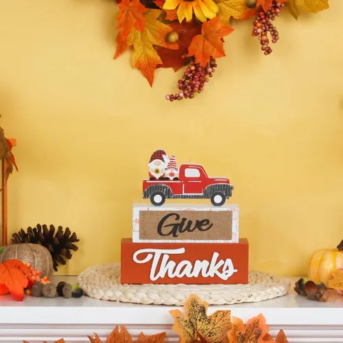 Vista 2 de NEEDOMO Decoraciones de otoño para el hogar, letrero de madera de 3 capas con gnomo de agradecimiento para decoración de otoño, decoraciones