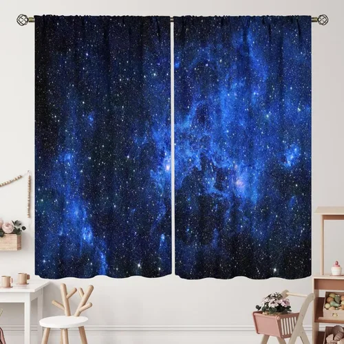 Vista 35 de Cortinas de planeta galaxia, espacio exterior, universo, nebulosa, estrellas, cielo estrellado, con bolsillo para cortinero, para sala de estar