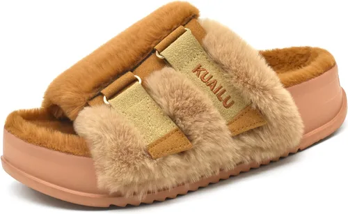 Vista 27 de KuaiLu Pantuflas ortopédicas para mujer con soporte de arco, sandalias acolchadas suaves para mujer, sandalias de moda con punta abierta, de piel