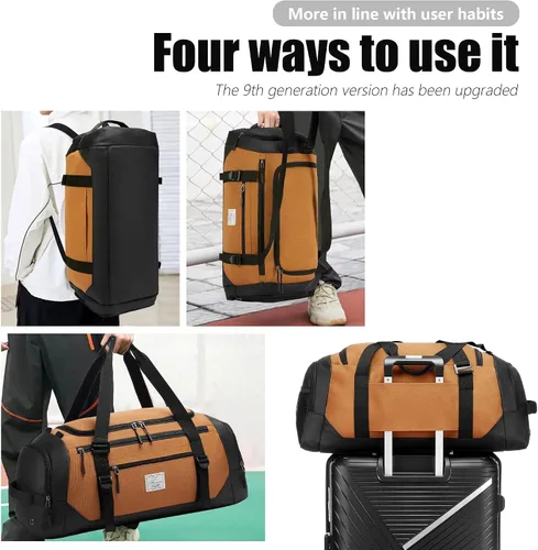 Vista 2 de Bolsa de lona para hombres bolsa de gimnasio 1000d material impermeable de nylon, Caqui2, 65 l, Viajes