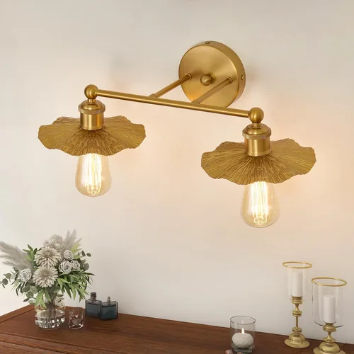 Vista 6 de ZGLAOJT 2 Luces Vintage para Tocador Doradas Accesorios de Iluminación para Baño Sobre Espejo.