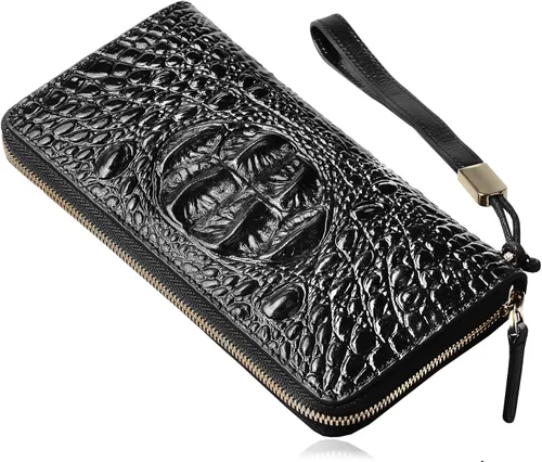 Vista 5 de PIJUSHI Cartera de pulsera de piel de cocodrilo para mujer, bolso de mano