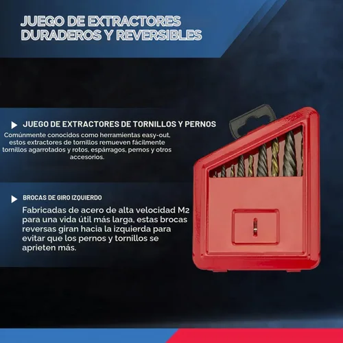 Vista 2 de NEIKO 01925A Juego de brocas extractor de tornillos y broca de mano izquierda, Brocas de acero HSS M2, Flujos en espiral de aleación, Broca