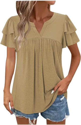 Vista 13 de Blusas para mujer, elegantes, casuales, de verano, de manga corta, plisadas, holgadas, suaves, cómodas, de moda a01 blanco