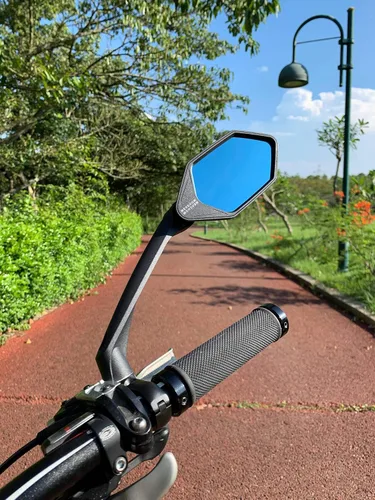 Vista 3 de Nueva lente de cristal resistente a los arañazos, espejo de bicicleta para manillar, espejo retrovisor seguro giratorio, espejo de bicicleta, ME-007