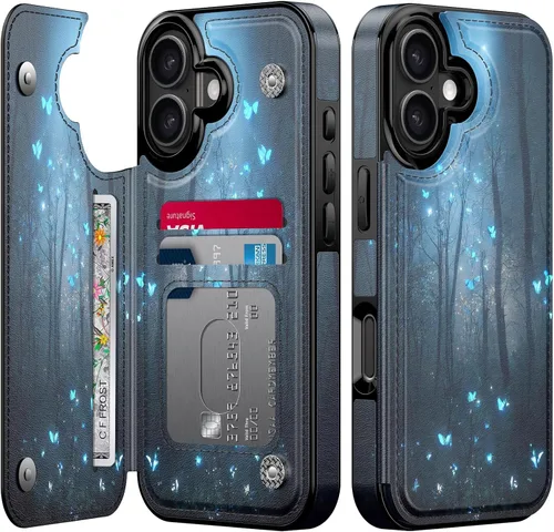 Vista 75 de FUNMIKO Funda tipo cartera para iPhone 15 con tarjetero + clip para efectivo, bloqueo RFID, protección contra caídas de grado militar y obras